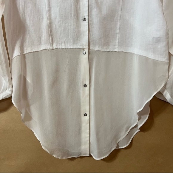 Helmut Lang | Element Sheer Hem Silk Button Front Shirt Combo Top White Size M - Picture 9 of 16